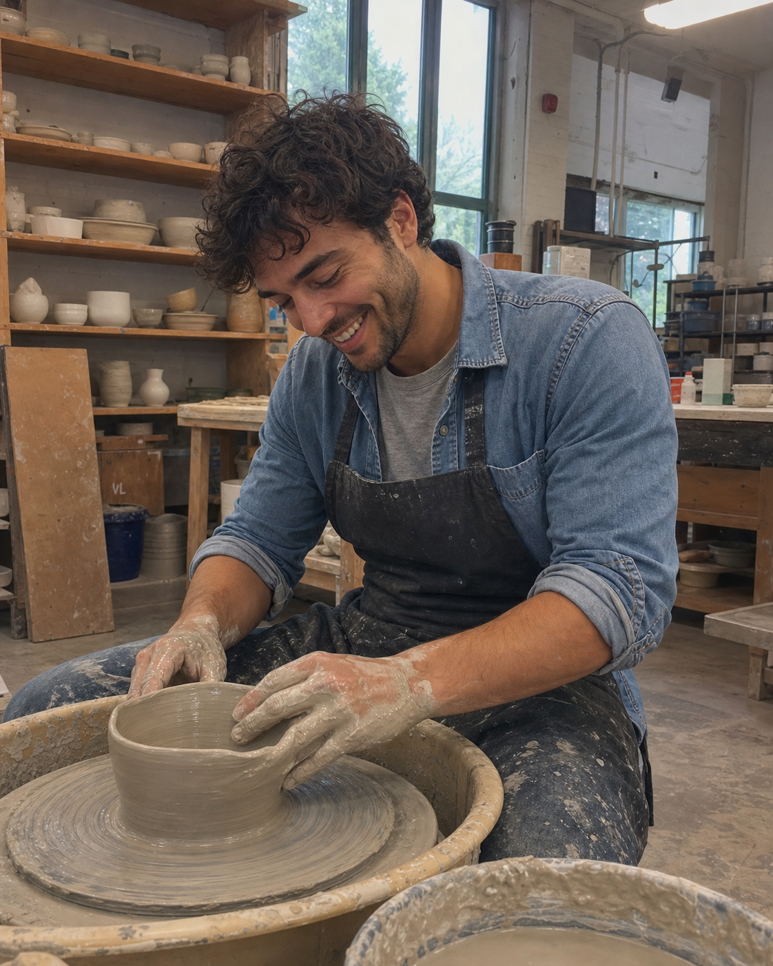 Man making pottery in a natural Tinder activity photo